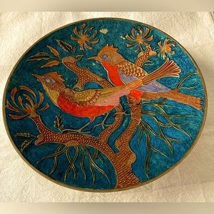 Enameled vintage brass bowl made in India